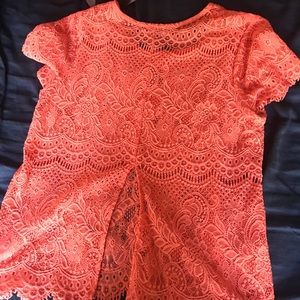 Peachy pink lace shirt.